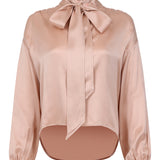 The TIE NECK Blouse, 100% Sueded Silk