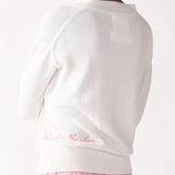 The (waist-length) Wrap CARDIGAN, White 5g 100% Cotton "Lead with Love" Embroidery