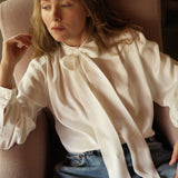 The TIE NECK Blouse, 100% Sueded Silk