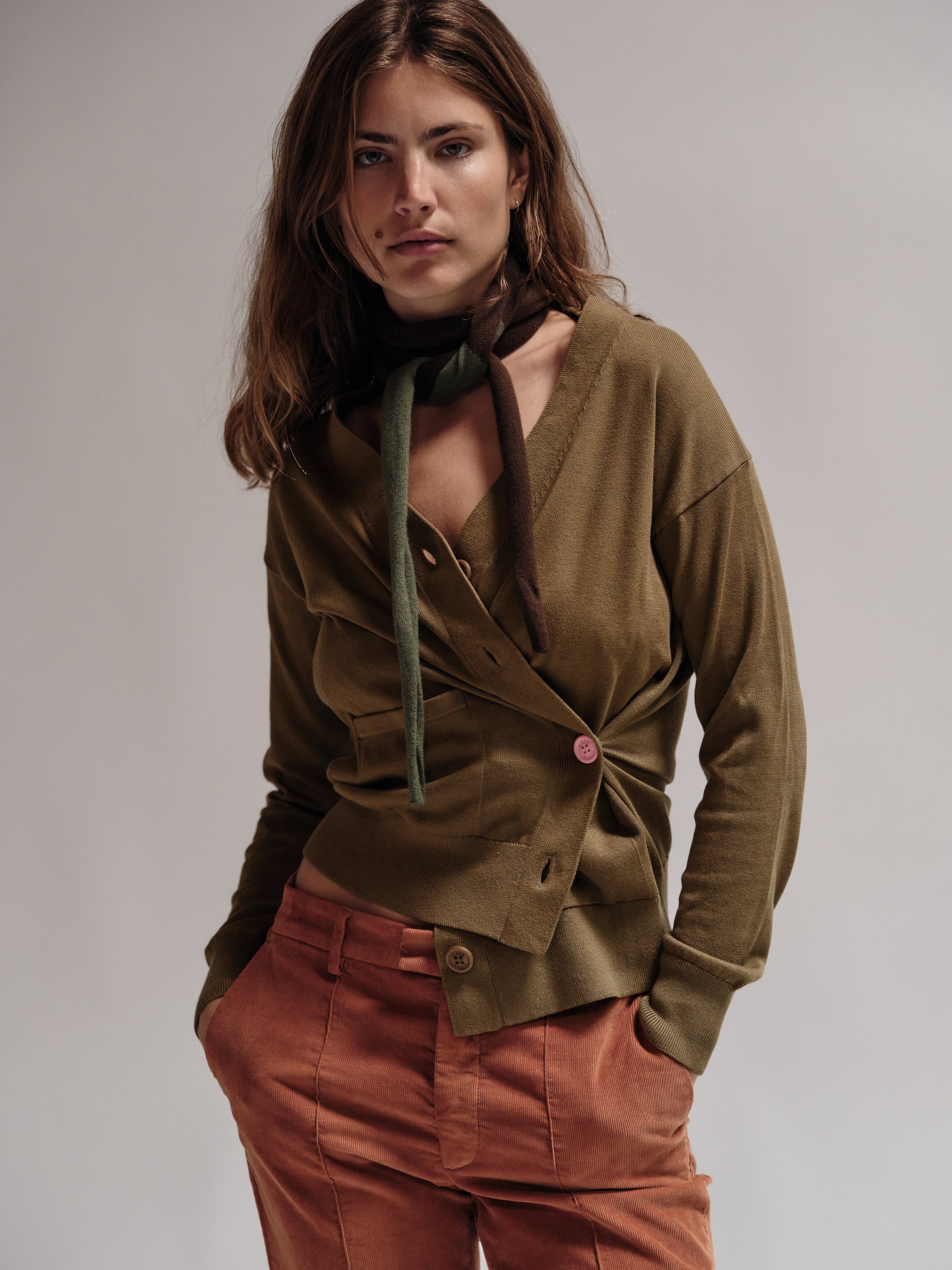 The Wrap CARDIGAN, Olive 12g 100% Cotton