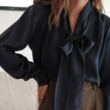 The TIE NECK Blouse, 100% Sueded Silk