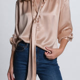 The TIE NECK Blouse, 100% Sueded Silk